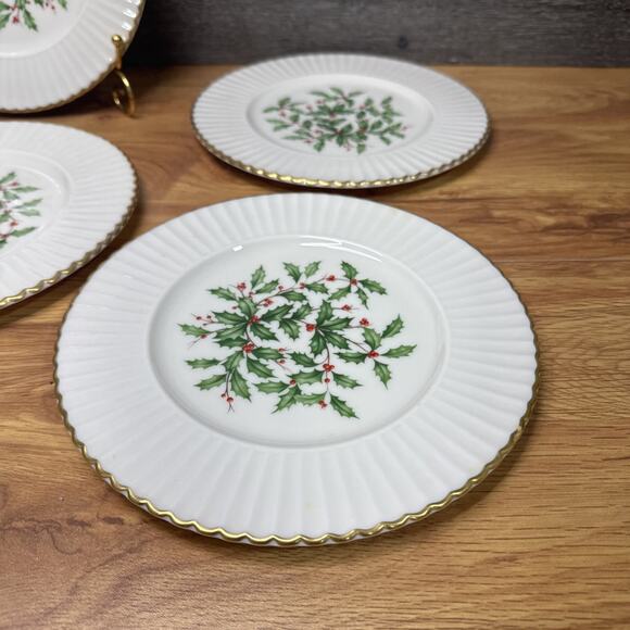 Lenox Hollyberry Salad Plates Fluted Special 8 1/2” Dimension Rim USA~set Of 6 - Picture 4 of 10